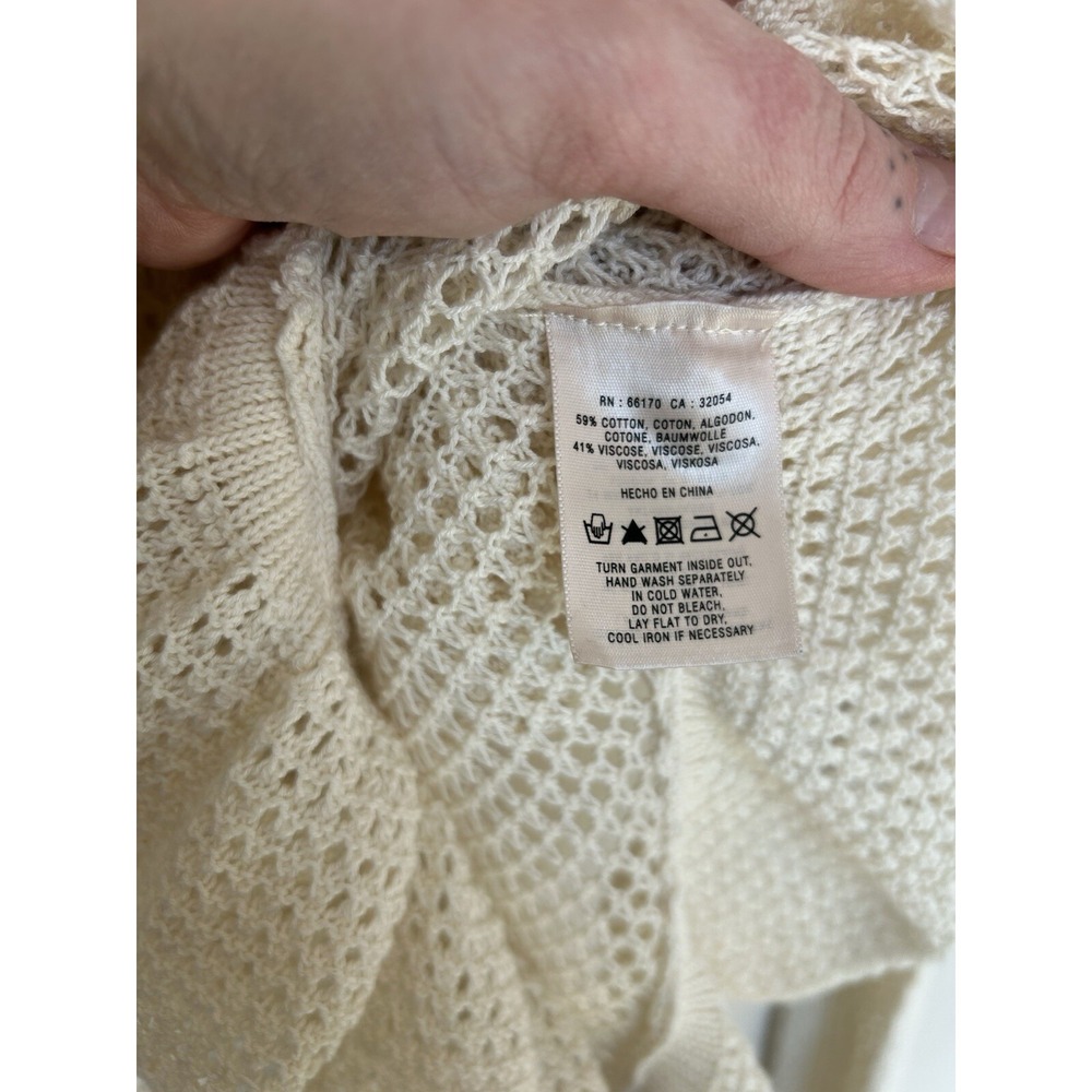 Angel Of The North Anthropologie Cream Open Knit S Ruffle Sweater Cottagecore - Picture 6 of 8